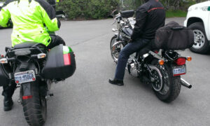 Two motorcycles with national park license plates