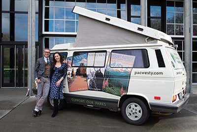 The PacWesty team poses by their van, the Lulu