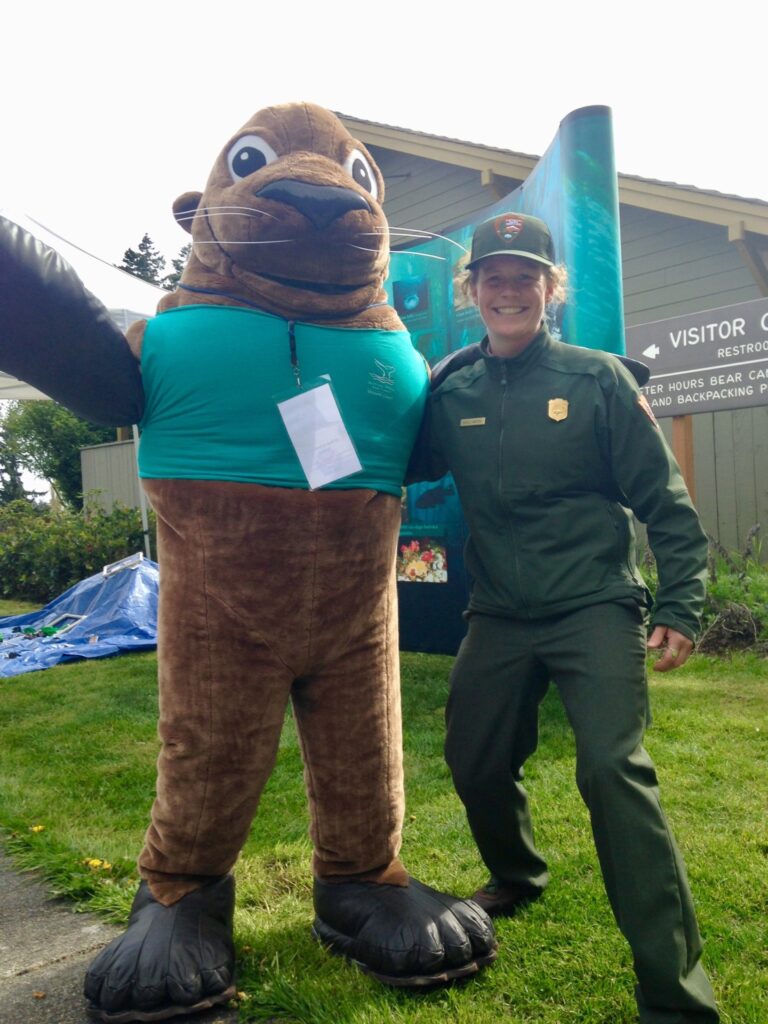 Nicole poses with mascot