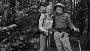 Historic black and white backpacking photo