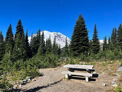 A picnic table at Sunrise in Mount Rainier