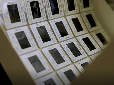 A page of black and white photo slides 