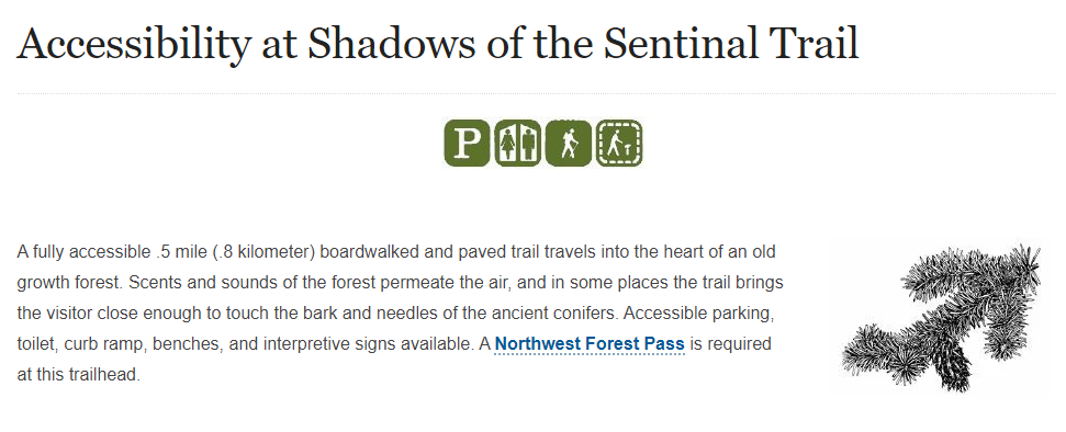 Screen capture of a page out of North Cascades National Park's Accessibility Page.