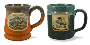Mount Rainier and Olympic mugs by Deneen Pottery