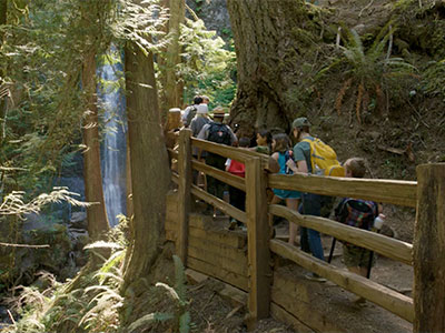 Youth hike up to Marymere Falls with rangers