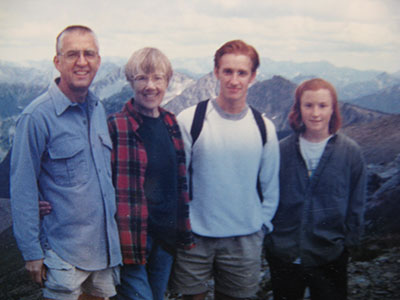 Sal and his family in front of mountains