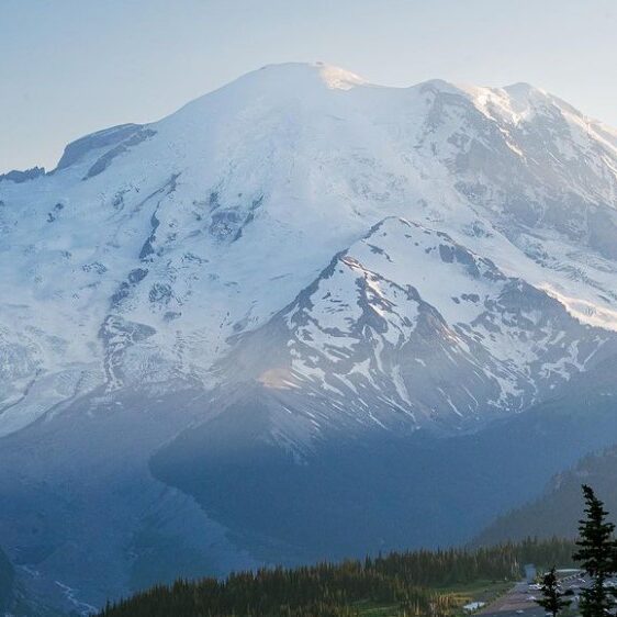 A zoomed in image of Mount Rainier from the Sunrise side of the park.